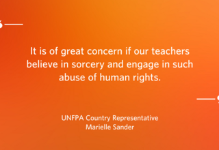 White text on orange background reads "It is of concern if our teachers engage in human rights abuses"
