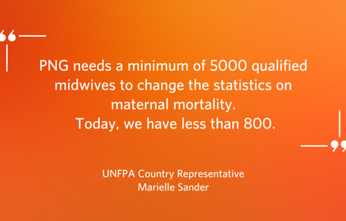 Text reads PNG needs a minimum of 5000 qualified midwives to change the statistics on maternal mortality."