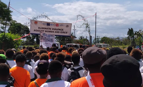 Over 300 participants including Hon. Jelta Wong, Minister for Health, partners, and youth joined the street march from Kosec to Ralum Showground during the youth campaign on June 11, 2021. Photo: FHA PNG
