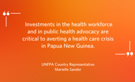 Text on orange background reads: Investments in the health workforce and in public health advocacy are critical.
