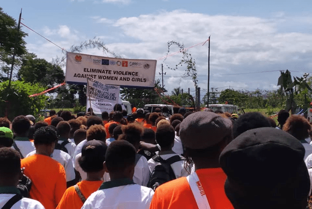 Over 300 participants including Hon. Jelta Wong, Minister for Health, partners, and youth joined the street march from Kosec to Ralum Showground during the youth campaign on June 11, 2021. Photo: FHA PNG