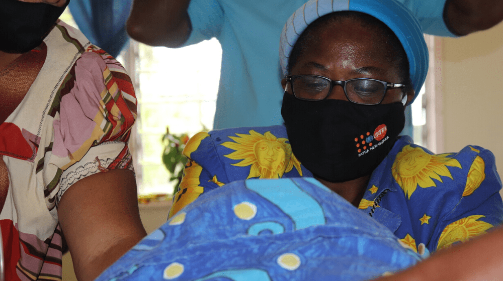 Sr Philomena from Catholic Health Services participates in UNFPA midwifery training. 